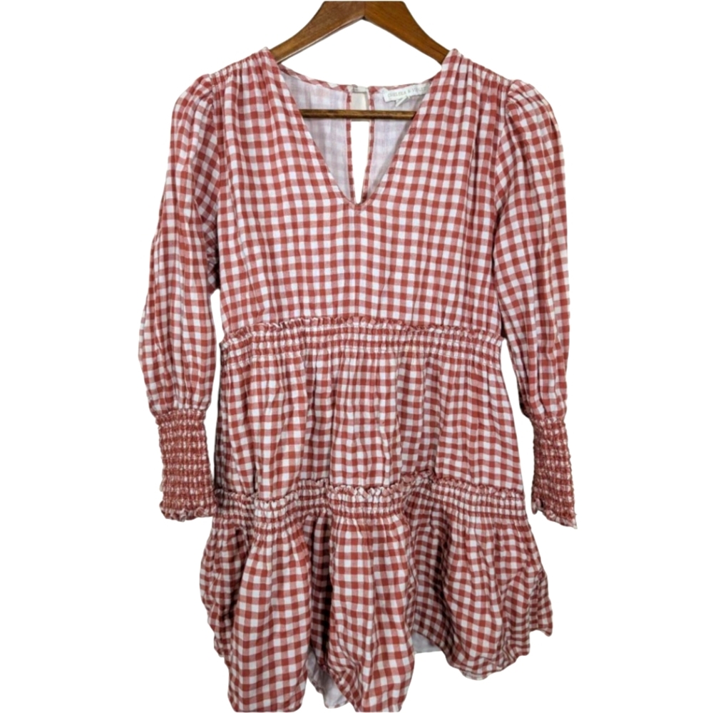 Chelsea & Violet Gingham Red & White Cotton Long Sleeve Mini Dress